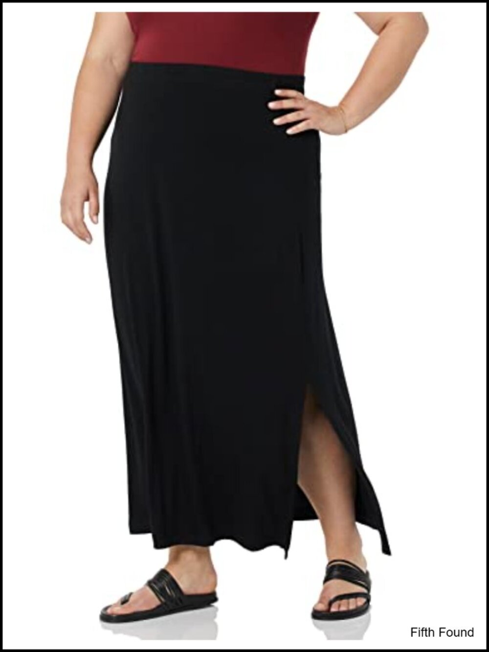 Lightweight Knit Stretchy Maxi Skirt with Elastic Waistband and Side Slits